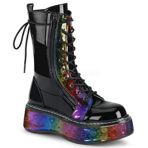 Festival Platform Rainbow Hearts Lace Up Boots